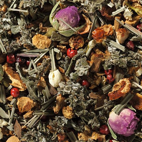 Kruiden Thee Lazy Blend met citroengras, rode peperkorrels en jasmijnbloesems – natuurlijke losse thee, online te bestellen bij Allethee.