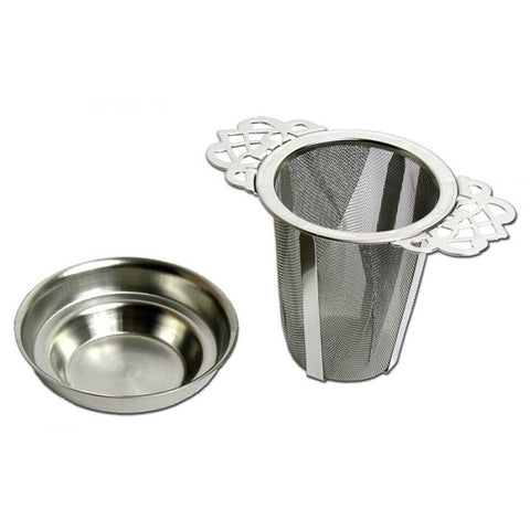 Oriëntaals theefilter van roestvrij staal met lekschotel – perfect voor losse thee bestellen bij Allethee